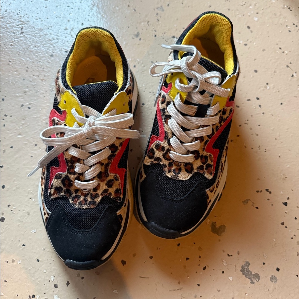 Ash Leopard Print Sneakers with Red and Yellow Highlights
